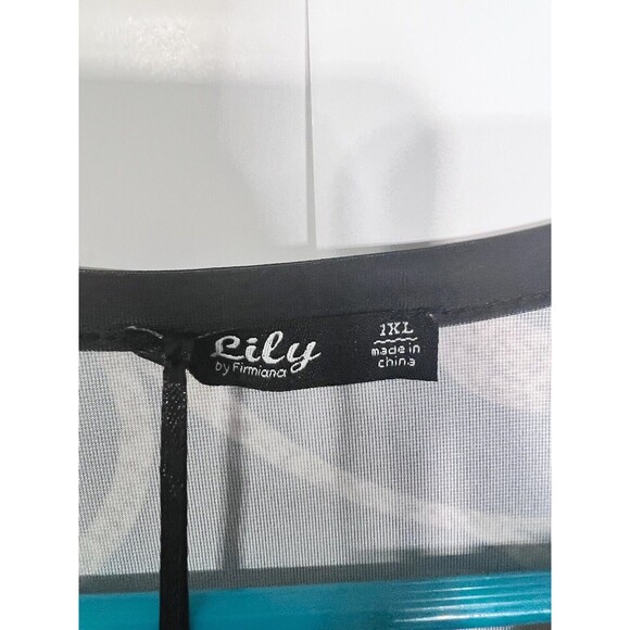 Lily By Firmiana Tunic Top Plus Size 1X Blouse Black Gold Swirl Flowy 3/4 Sleeve - Picture 4 of 8